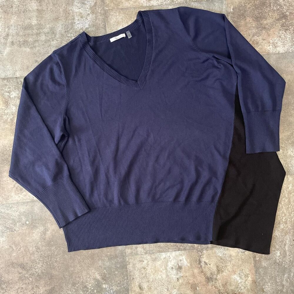 89th & madison asymmetrical black and blue v neck sweater size 2x